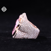 Bague Cocktail Unisexe de Luxe en Argent Sterling Plaqué Or 14K avec Diamant Taille Poire Hiphop et Forme Fleur pour Femme