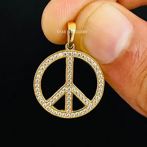 Pendentif paix en or massif 14 carats avec diamants naturels. - Product Image 2