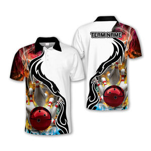 เสื้อบอลลิ่งผ้าโพลีเอสเตอร์ 100% แบบเรียบ สำหรับผู้ชาย แห้งเร็ว พิมพ์ลายแบบซับลิเมชั่น แขนสั้น สไตล์ลำลอง สำหรับชุดยูนิฟอร์ม - Product Image 5