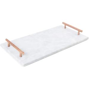 Premium Pure Wedding Table Decorative <b>Marble</b> Serving <b>Tray</b> with Gold Metal Handle Thick Flat Rectangular <b>Tray</b> Sustainable Feature - Product Image 1