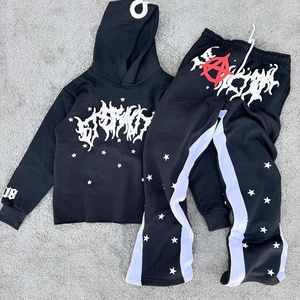 Femmes décontracté hiver 2 pièces épais coton velours survêtement pour bouffée impression col à capuche genou Street Wear survêtement solide Lette - Product Image 1