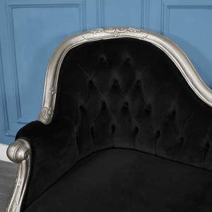 Chaise Longue Tradicional Versailles de un Solo Lado, Hecha de Madera de Caoba, Tela Plateada de Alta Calidad, Terciopelo Negro, para Uso en Interiores del Dormitorio - Product Image 4