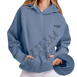 Sudadera con capucha de punto forrada para mujer, oversize, estampada, de manga larga, color liso, casual, con logo frontal, ODM, para otoño e invierno - Product Image 3