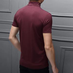 Meilleur prix T-shirt d'été à col montant pour hommes Nouvelle tendance en coton mercerisé à manches courtes Corps mince Couleur unie - Product Image 2