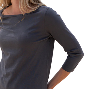 Camiseta de Manga 3/4 con Cuello Redondo para Mujer, Color Gris Oscuro, 100% Algodón Orgánico de Lujo, Preencogido, Certificado GOTS, Ajuste Clásico, Suave y Premium - Product Image 6