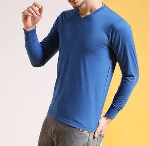 Ropa informal personalizada de manga completa con cuello en V, camiseta regular para hombre, tela de algodón de punto, logotipo a pedido, camiseta para hombre - Product Image 3