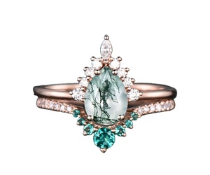 Anillo de boda de ágata verde musgo en forma de pera de fabricación Vintage más Popular, anillos de regalo de Plata de Ley 925 PARA EL Día de San Valentín - Product Image 1