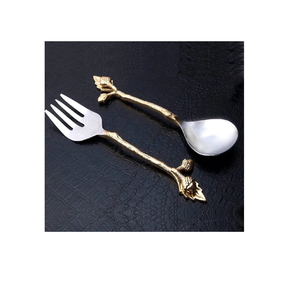 Servidor de ensalada de acero inoxidable de lujo con mango de hoja de oro Herramienta de servicio esencial a precios bajos productos - Product Image 3