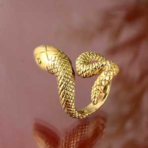 18k <b>Gold</b> Plated Snake <b>Ring</b> Brass Gothic Textured Serpent Snake Wholesale <b>Ring</b> For Women - Product Image 4
