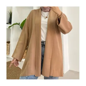 Contemporânea de manga comprida Open-Front estilo quimono algodão malha Cardigan com silhueta elegante