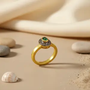 Anillo de Halo de Esmeralda para Mujer, Chapado en Oro, Incrustaciones de Piedras Preciosas, Forma de Corazón, Anillos de Moda Elegantes y Modernos - Product Image 3