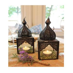 New Design Black Color Metal Ramadan <b>Lantern</b> <b>Set</b> Of 2 Different Size Moroccan Hanging <b>Lantern</b> For Hot Sale - Product Image 1