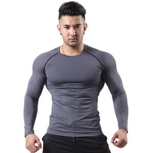 Alta elasticidad de secado rápido logotipo personalizado Slim Fit sólido cuello redondo apretado deporte gimnasio desgaste hombres manga larga Fitness camiseta para hombres - Product Image 3