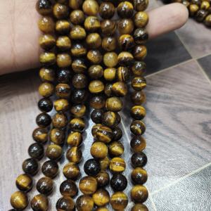 Collier en argent sterling avec chaîne à maillons et perles en œil de tigre naturel, perles de pierres précieuses de 8 mm, bijoux en cristal de guérison, unisexe, bohème, mariage - Product Image 2