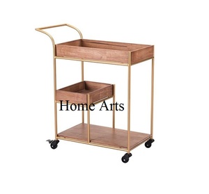 Chariot de service en fer et en bois de designer avec 4 roues Chariot de taille personnalisée de la meilleure qualité pour l'hôtel - Product Image 5