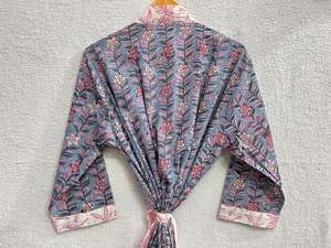 Kimono largo de algodón hecho a mano para mujer, vestido largo hasta el suelo, albornoz estampado en Bloque para verano, ropa de dormir, vestido informal para dama de honor - Product Image 4
