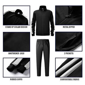 ชุดวอร์มผ้าฝ้ายขนแกะสำหรับผู้ชายใส่สบายชุดวิ่งขนาดใหญ่โอเวอร์ไซส์ชุดกีฬาสองชิ้นซิปปรับแต่งได้ - Product Image 3