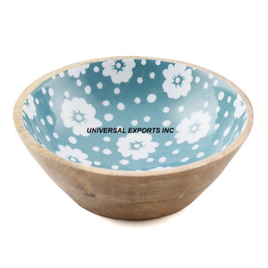 Ensaladera de madera con diseño de flores, cuenco para servir hecho a mano de excelente calidad, ensaladera de madera elegante de forma redonda - Product Image 1