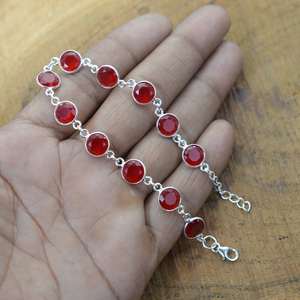 Red Ruby 925 <b>Sterling</b> <b>Silver</b> Faceted Gemstone Adjustable <b>Bracelet</b> 11 Stone Handmade Jewelry Women Gift - Product Image 1