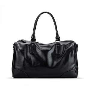 Bolsa de Viaje de Fin de Semana de Cuero con Cierre de Cremallera, Bolsa de Viaje Resistente Negra - Product Image 1