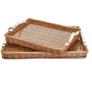 Plateau de service en rotin avec poignée en acier pour la cuisine Organisateur rectangulaire de luxe Plateau en rotin personnalisé pour la maison et l'hôtel - Product Image 1
