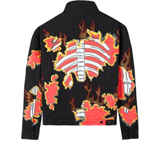 Chaqueta Acolchada de Mezclilla para Mujer, Teñida Lisa, Transpirable, Elegante, Moderna, con Piedras Blancas - Product Image 2