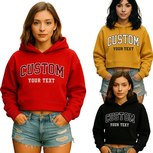Nouvel An Personnalisé Crop Hoodies Coton Polaire Avec Des Couleurs Personnalisées Broderie Au Meilleur Prix Sweat À Capuche Offre Spéciale Pour Femme - Product Image 1
