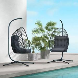 NEW ARRIVAL All Weather Rattan Hanging <b>Swing</b> Chair - <b>Single</b> Seater with Removable Cushion for Garden Patio Waterproof Sponge - Product Image 2
