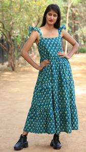 Main bloc imprimé robe sans manches coton indien robe d'été bleu longue robe avec main bloc imprimé Floral Design ODM approvisionnement - Product Image 2