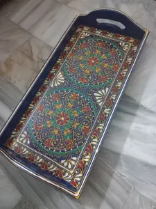 Plateau fait main ensemble de plateau décoratif en bois, plateau décoratif en bois Swati peint, plateau décor à la maison Swati fait à la main - Product Image 6