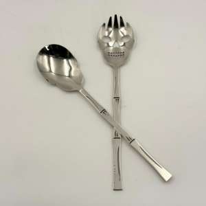 Nouvel ensemble de 2 cuillères et fourchettes à salade en acier inoxydable au design tête de mort, finition polie brillante, légères pour un service facile - Product Image 3