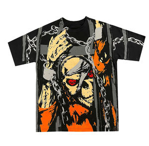 Streetwear pour hommes à épaules dénudées en coton épais avec logo personnalisé T-shirt Hip Hop lavé imprimé numériquement surdimensionné - Product Image 4