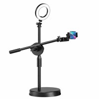 Support de bureau réglable avec anneau lumineux LED et pince pour téléphone, rotation universelle pour le streaming en direct et la prise de vue