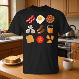 Camiseta con estampado digital de desayuno inglés completo, unisex para adultos, manga corta, cuello redondo, promocional - Product Image 3