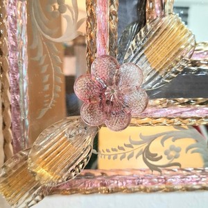 <b>Vintage</b> Venetian <b>Mirror</b> with Pink & <b>Gold</b> Murano Art Glass Accents - Product Image 3