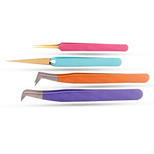 Pinzas de Acero Inoxidable Plateadas con Punta en Amarillo, Rosa, Azul y Naranja para Extensión de Pestañas, Herramienta de Belleza Profesional - Product Image 5