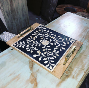 Plateau en incrustation d'os, motif élégant, plateau de présentation, aspect os, style d'accentuation d'intérieur, plateau décoratif artisanal, décoration de pièce - Product Image 5