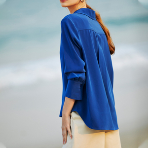 Chemise de bureau à manches longues respirante personnalisée NAVY 2025 pour femmes, coupe régulière, satin uni, bouton, fermeture éclair - Product Image 3