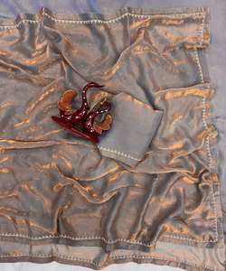 LA MAYORÍA RECOGIDA MOSS CHIFFON SEDA BORDADA TRABAJO SAREE CON BLUSA SIN COSTIR DESGASTE CAUSAL PRECIO AL POR MAYOR ROPA ÉTNICA - Product Image 3