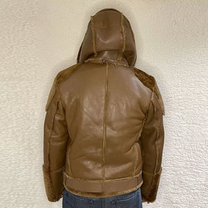 <b>Men's</b> Genuine <b>Leather</b> Hooded Biker <b>Jacket</b> With Fur Lining Clothing Zipper Closure Winter Moto Style Thick Coat <b>Leather</b> <b>Jacket</b> - Product Image 3