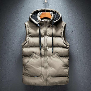 2025 hommes mode chaude hiver coupe-vent à capuche veste sans manches solide gilet avec poches décontractées grande taille imperméable gilet - Product Image 2
