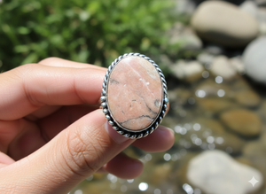 Anillo de Plata Relleno Hecho a Mano con Piedra Preciosa de Rodocrosita Natural, Diseño Ovalado Único - Product Image 2