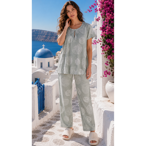 Conjunto de Pijama de Muselina de Rayón Premium con Textura Dobby para Mujer, Ropa de Dormir Suave y Elástica (NPSDB3488GR) - Product Image 1