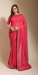 Georgette Saree-ropa de boda india de diseñador, blusa bordada de diseñador para chicas, para fiesta, de moda, 2023 - Product Image 4