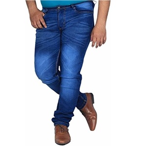 Pantalon en jean d'hiver respirant pour homme, taille mi-haute, couleur unie, jean droit avec broderie - Product Image 1