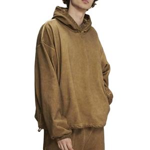 Personalizado 350GSM algodón lavado ácido hombres Sudadera con capucha en blanco liso de gran tamaño de lana de manga larga Sudadera con capucha para hombres - Product Image 2