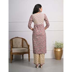 For Cream Purple Hand-Drawn <b>Block</b> <b>Printed</b> Cotton Pant Set of 2-Salwar Kameez - Product Image 5