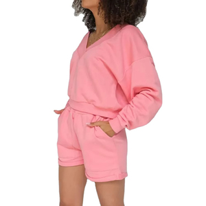 En ligne femmes coton deux pièces vêtements de salon ensemble sweatsuit grande taille automne hiver tenue avec chemise tricotée et short pour hommes - Product Image 2