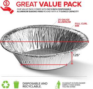 Mini Moldes para Pastel de Aluminio de 5 Pulgadas (Paquete de 50) - Recipientes Desechables y Reciclables de Grado Alimenticio con Capacidad de 260 ml - Product Image 2