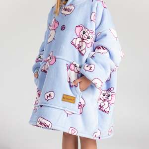 Couverture-sweat à capuche pour enfants, taille unique, motif à carreaux oversize, imprimé personnage, en polaire polyester, pour la maison et les voyages en hiver - Product Image 3